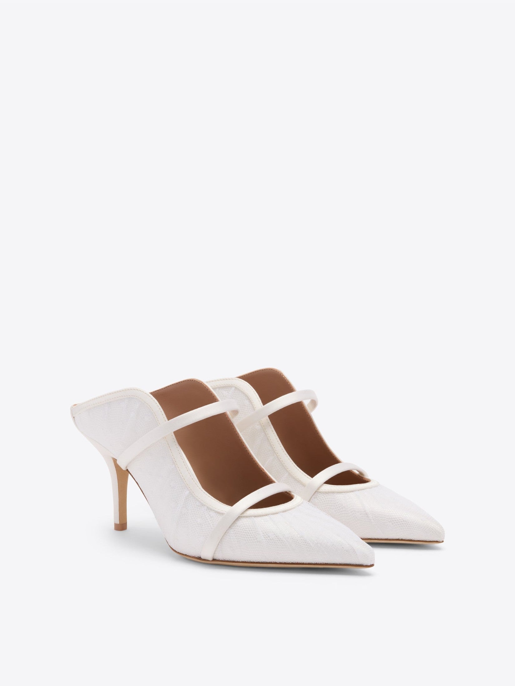 Maureen 70 white dot tulle heeled mules