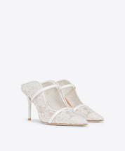 MAUREEN 85 WHITE LACE HEELED MULES