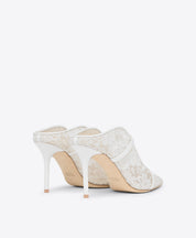 MAUREEN 85 WHITE LACE HEELED MULES