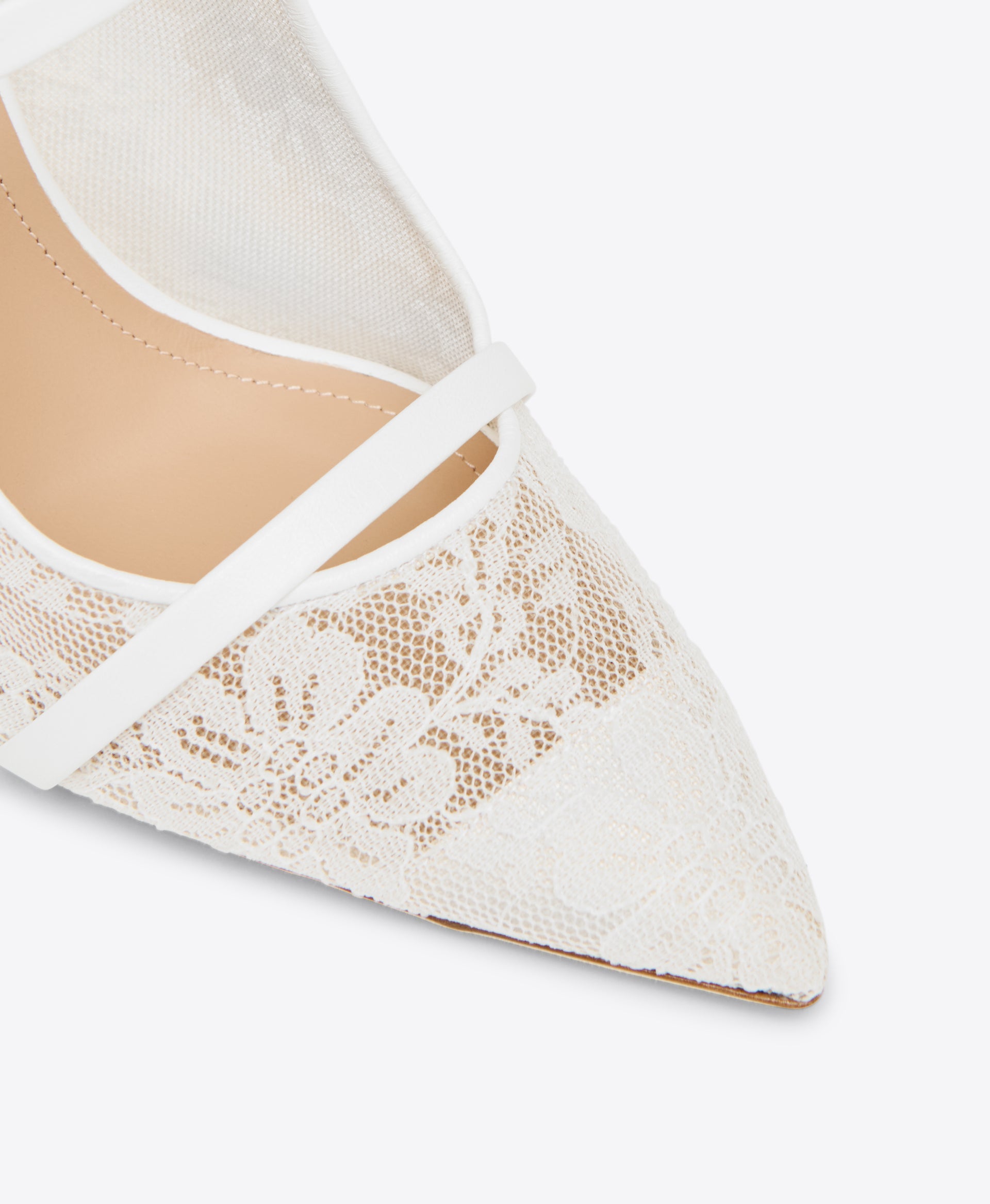 MAUREEN 85 WHITE LACE HEELED MULES