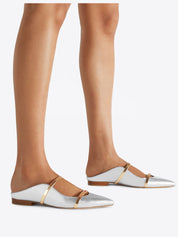 Maureen silver leather flat mules