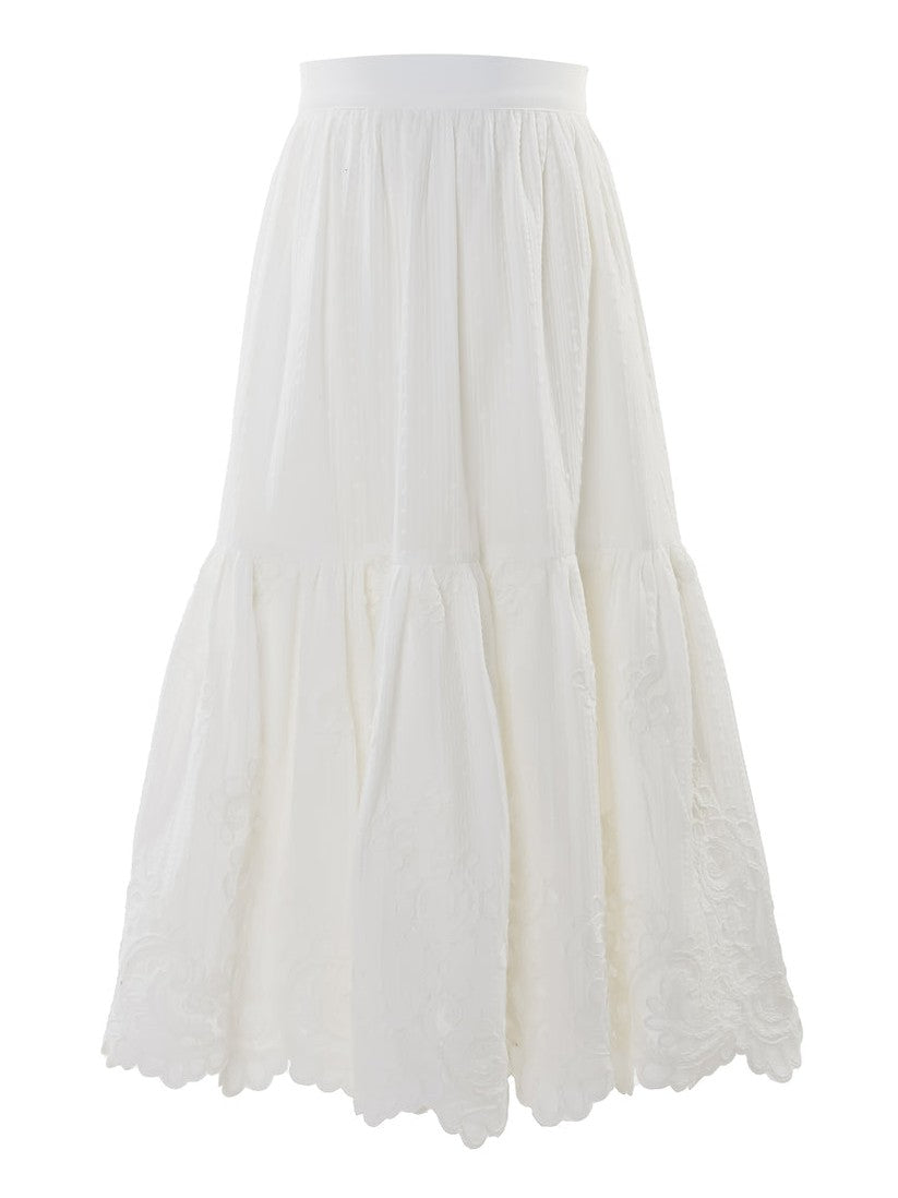 Scalloped macrame maxi skirt