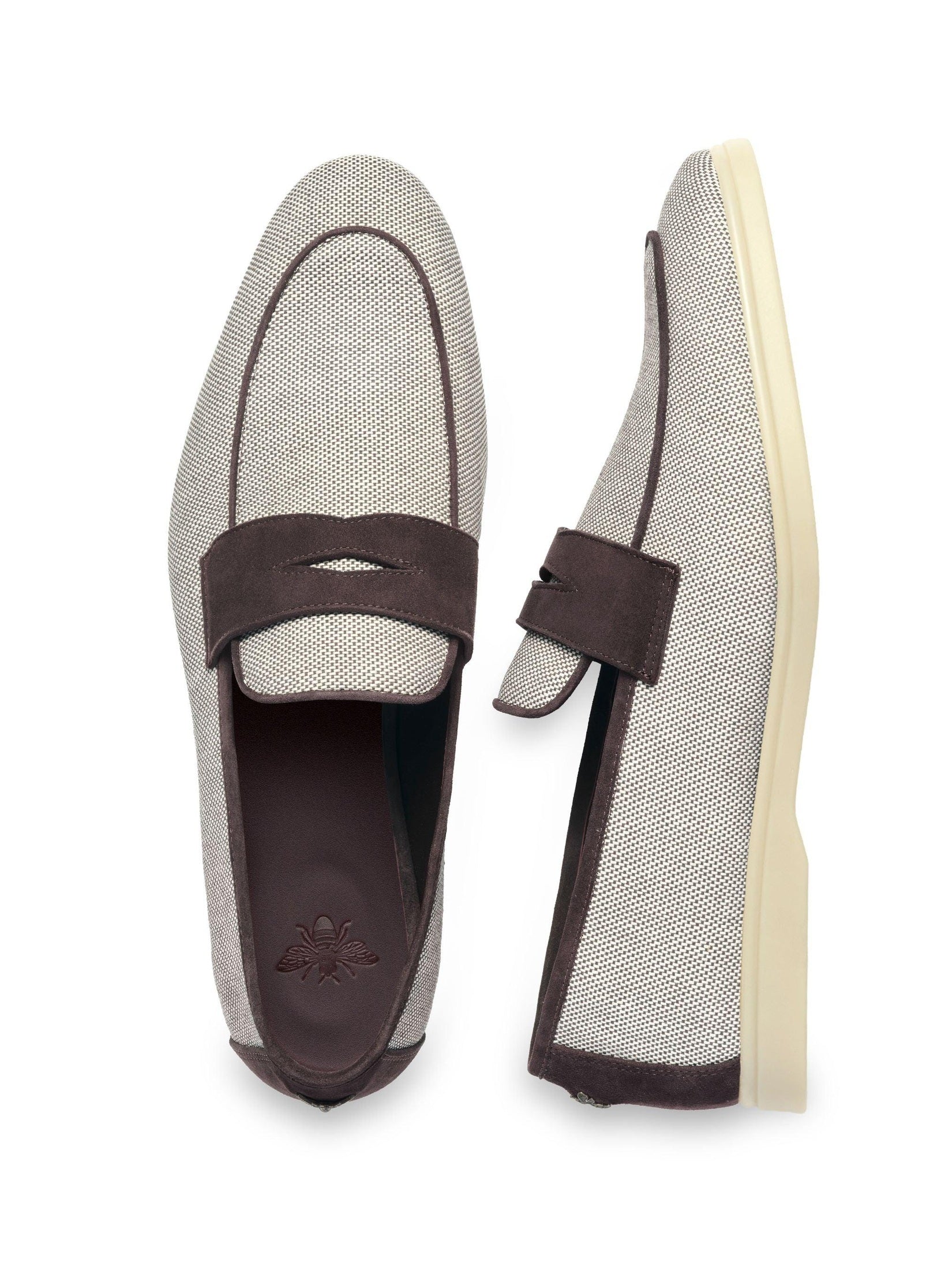 Ivory and brown cotton and suede mens loisir gomme