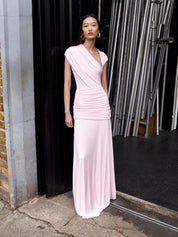 Pink jersey draped maxi dress