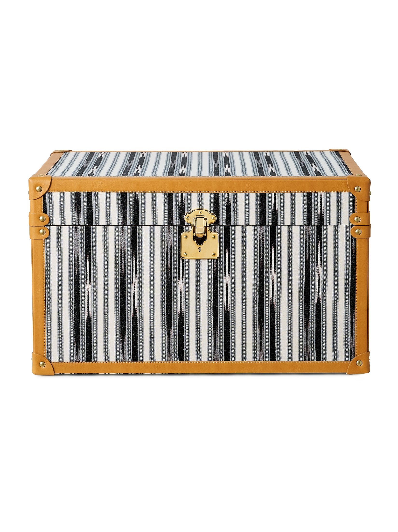 Modern,kutnu ikat & leather medium decorative trunk