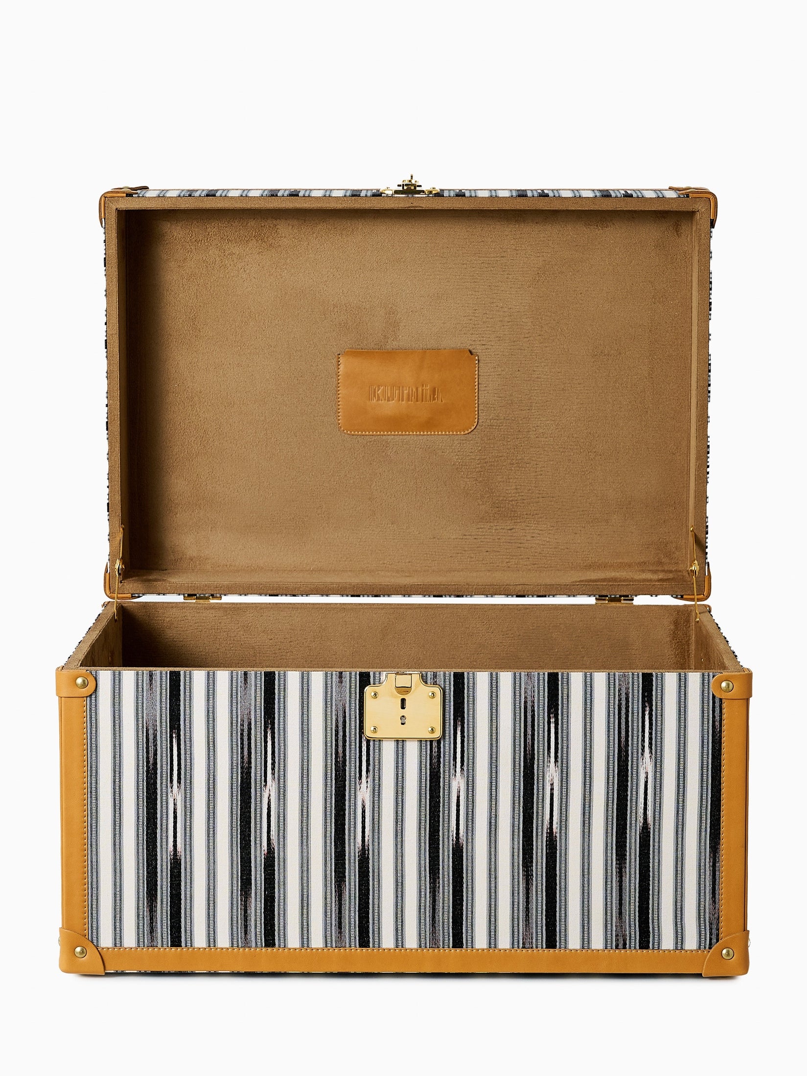 Modern,kutnu ikat & leather medium decorative trunk