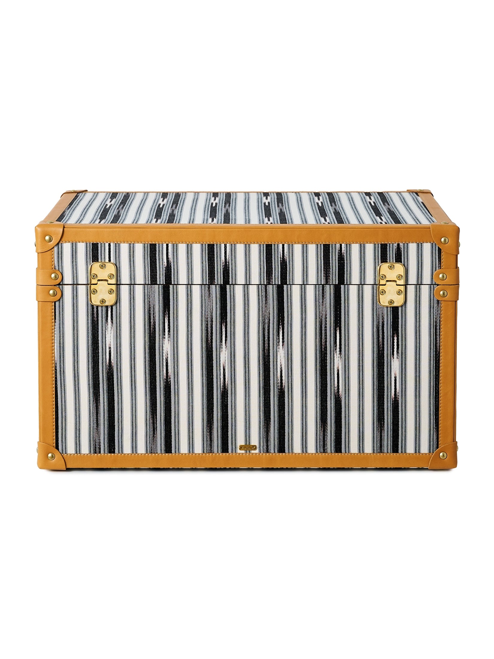 Modern,kutnu ikat & leather medium decorative trunk