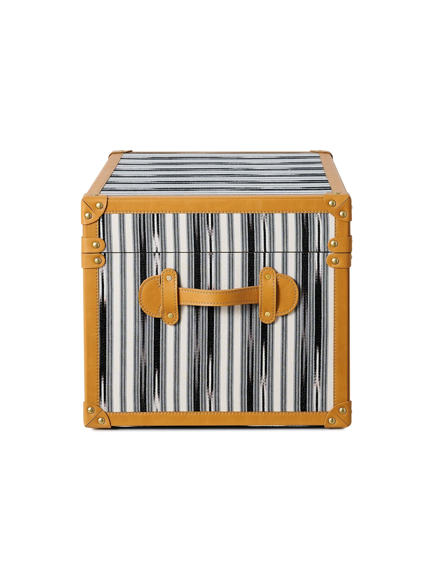 Modern,kutnu ikat & leather medium decorative trunk