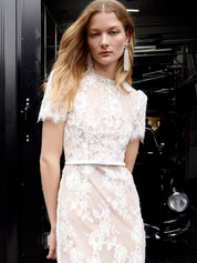 White sequin lace midi dress