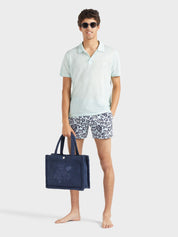 Men stretch short swim shorts jungle leaves