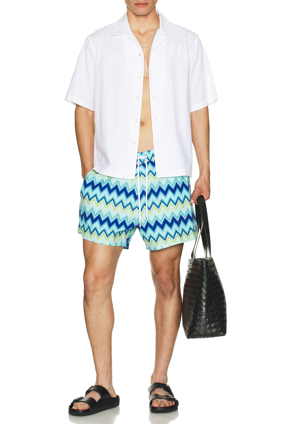 Nylon swimsuit with zigzag print