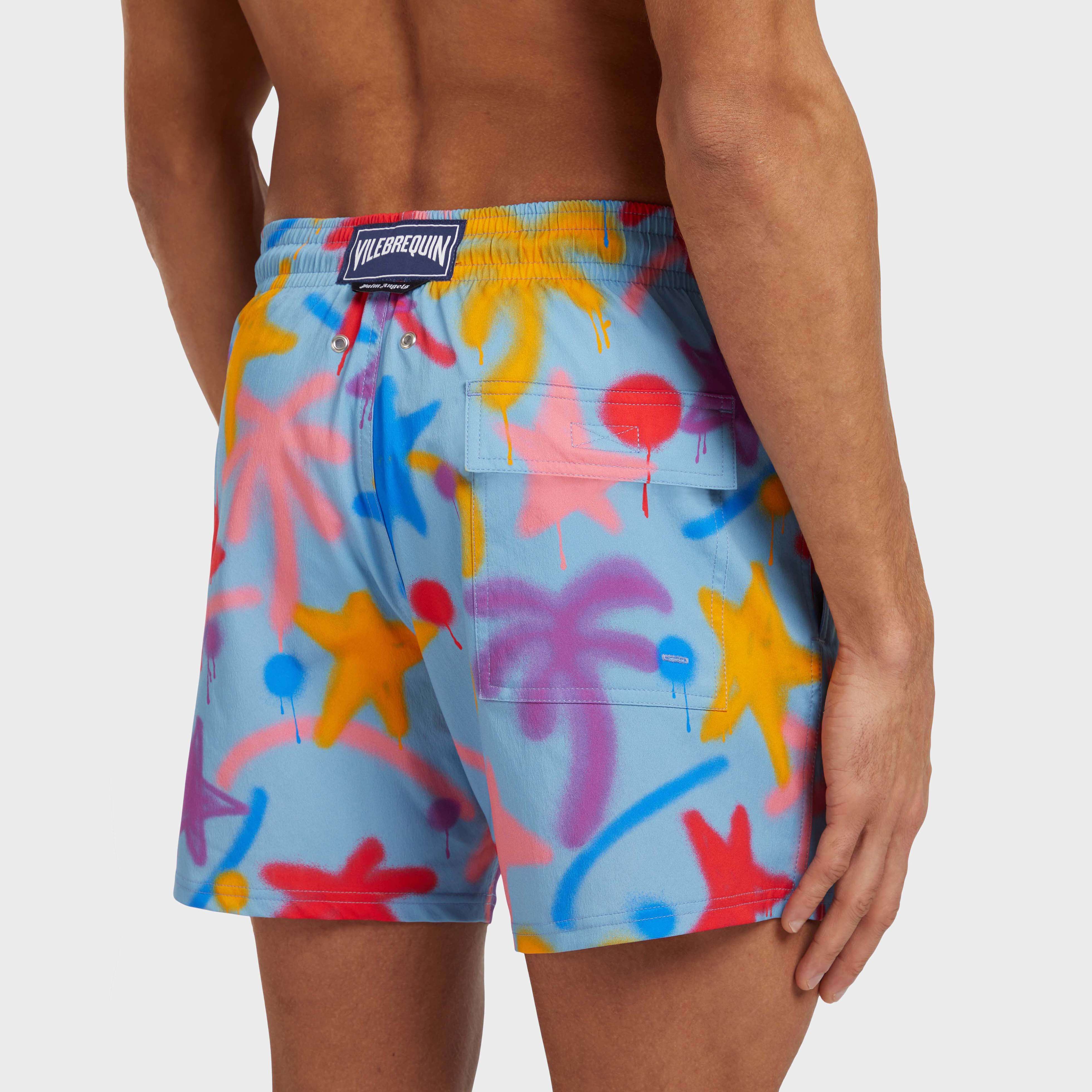 Men Stretch Short Swim Shorts Spray Paint - VBQ x Palm Angels