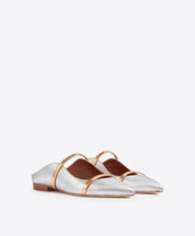 Maureen Silver Leather Flat Mules