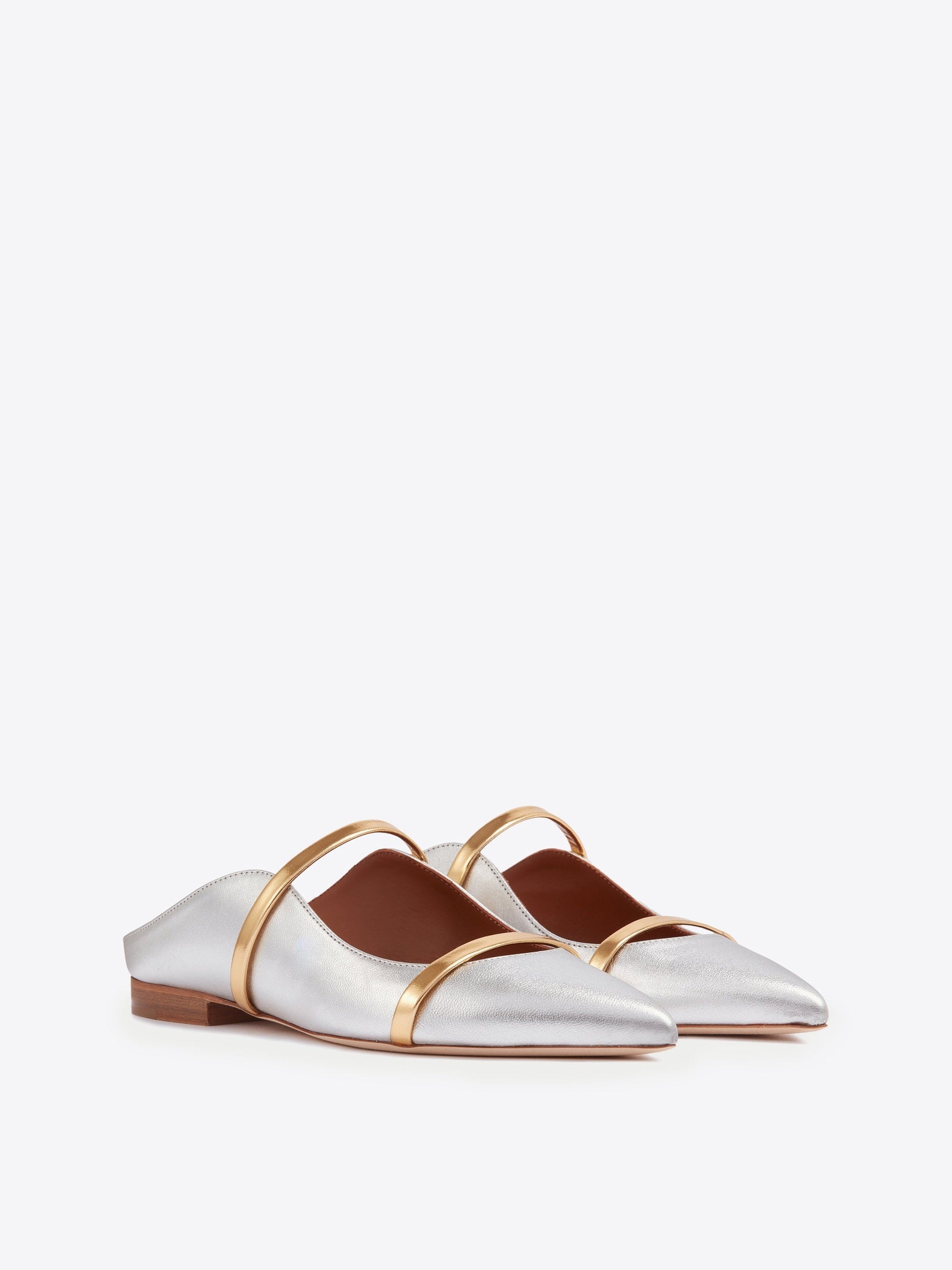 Maureen silver leather flat mules