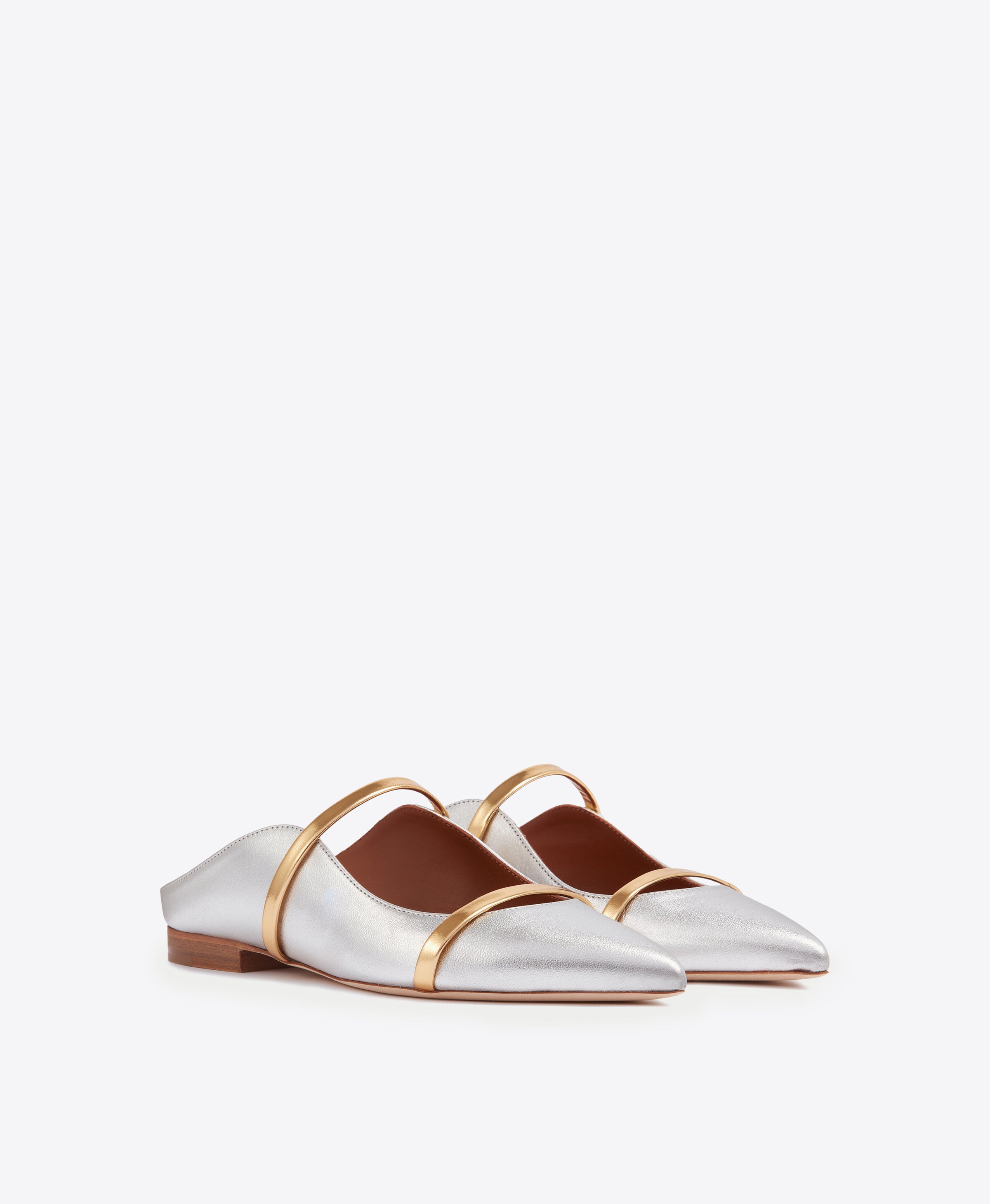 Maureen Silver Leather Flat Mules