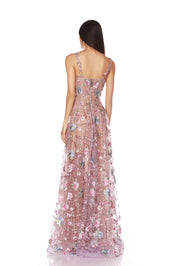 MIDNIGHT EMBROIDERED LILAC FLORAL GOWN