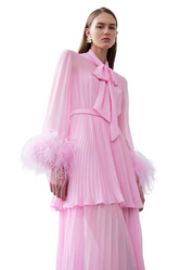 Pink georgette feather cuff maxi dress