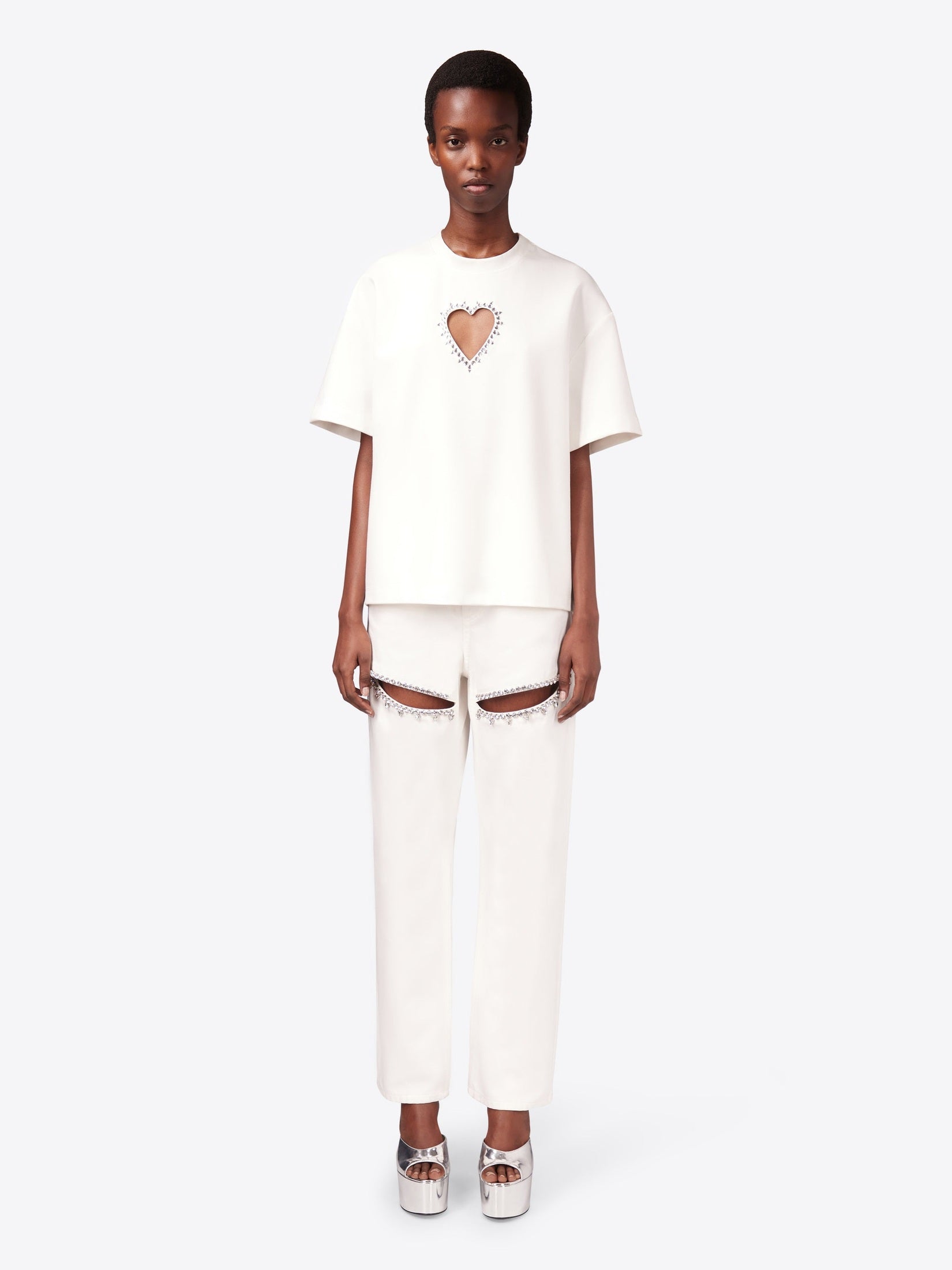Crystal heart cutout relaxed t-shirt