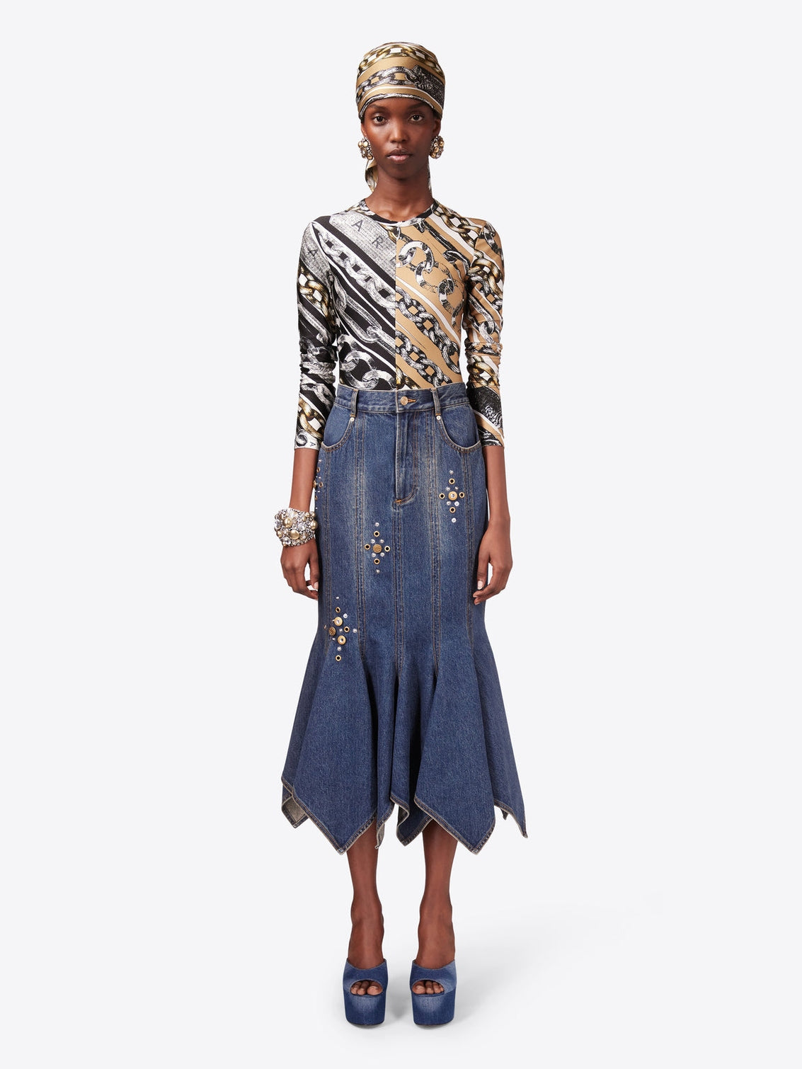 Crystal button studded handkerchief skirt