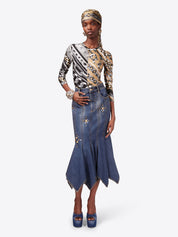 Crystal button studded handkerchief skirt