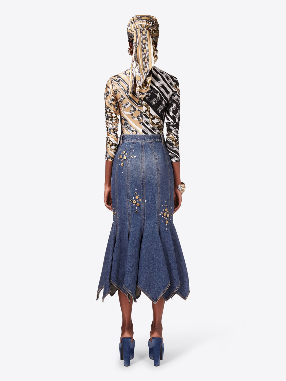 Crystal button studded handkerchief skirt