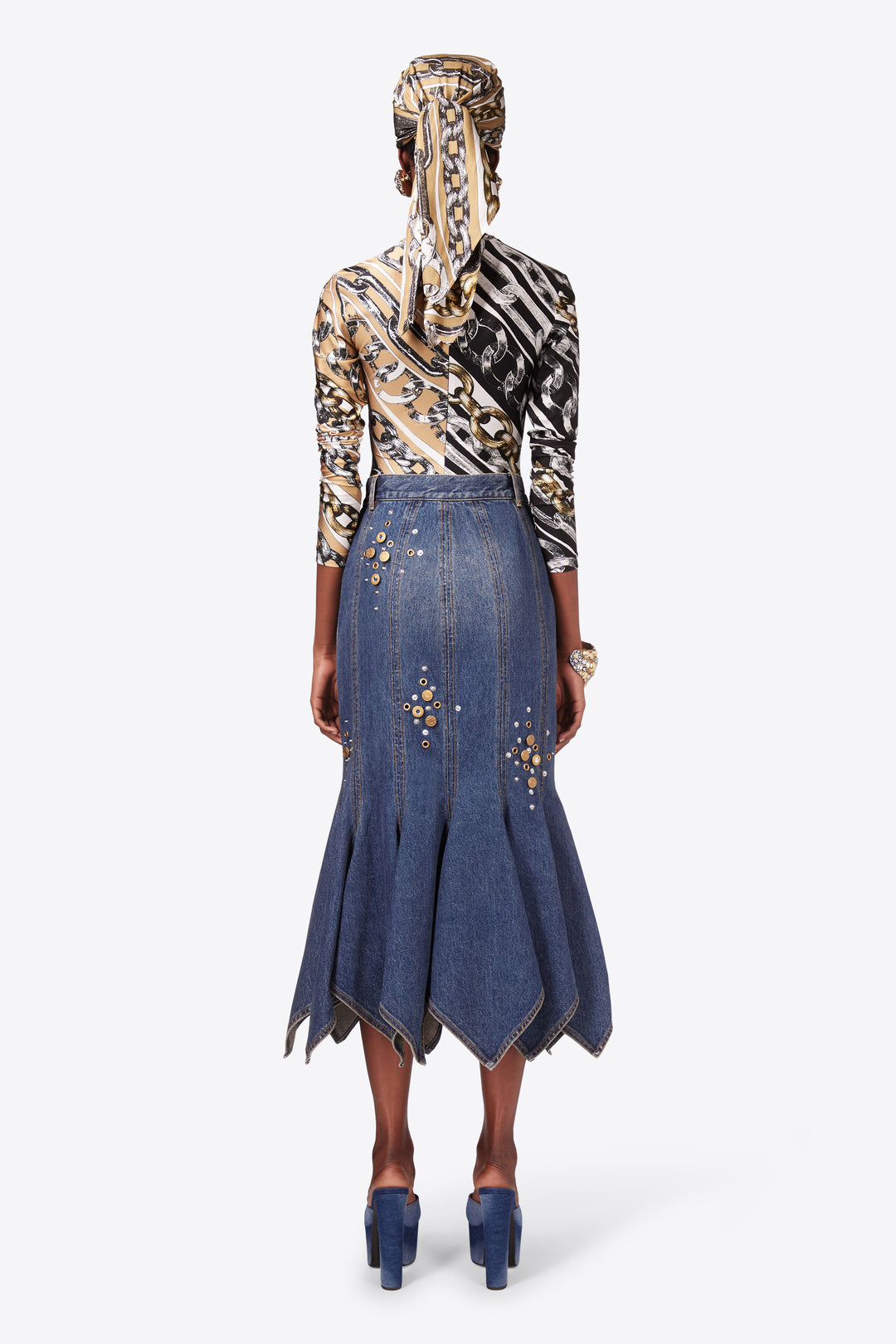 CRYSTAL BUTTON STUDDED HANDKERCHIEF SKIRT
