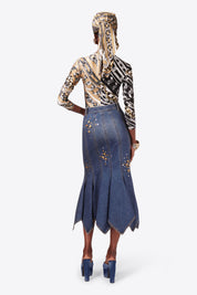 CRYSTAL BUTTON STUDDED HANDKERCHIEF SKIRT