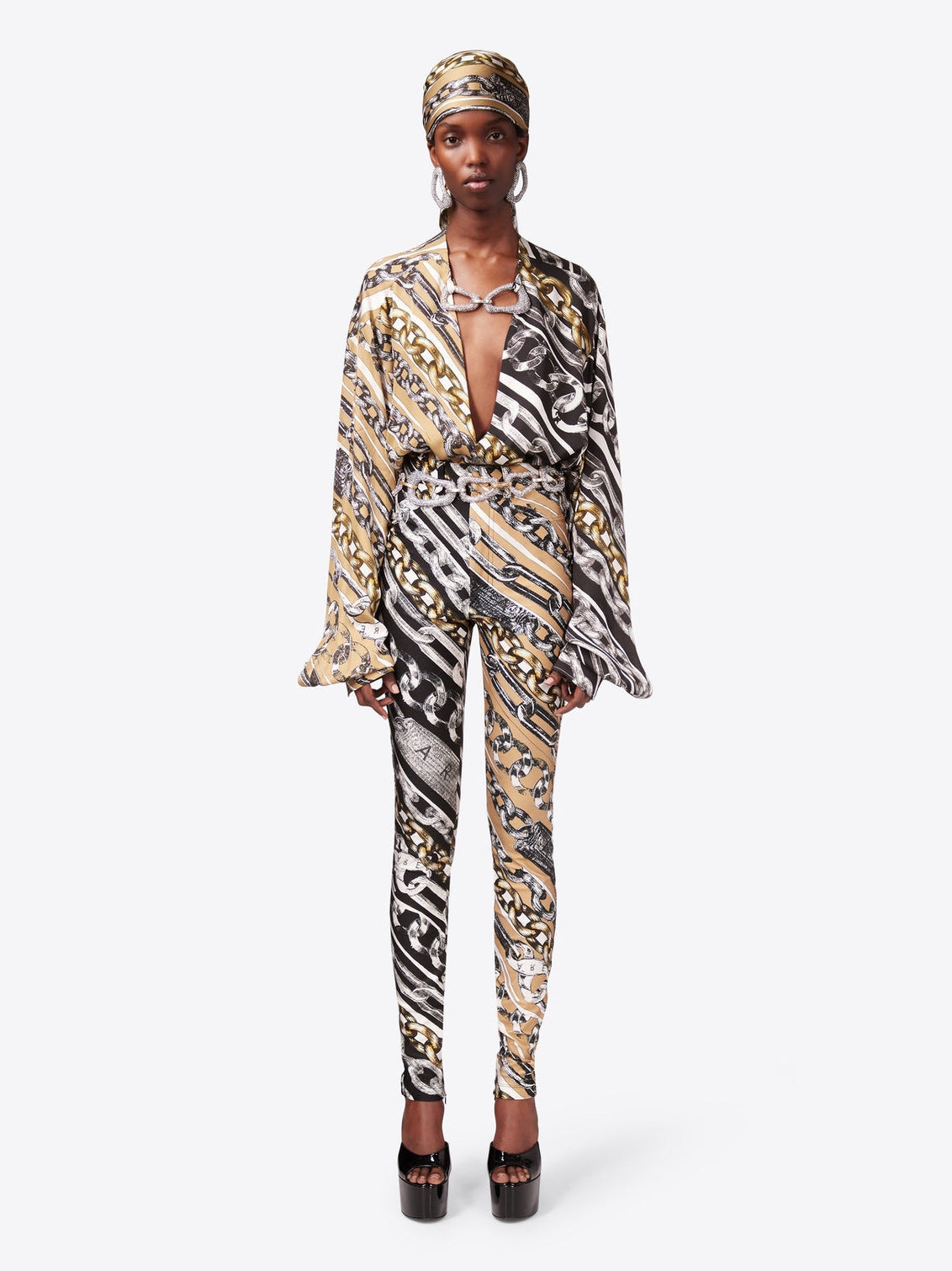 Chain printed crystal link blouse
