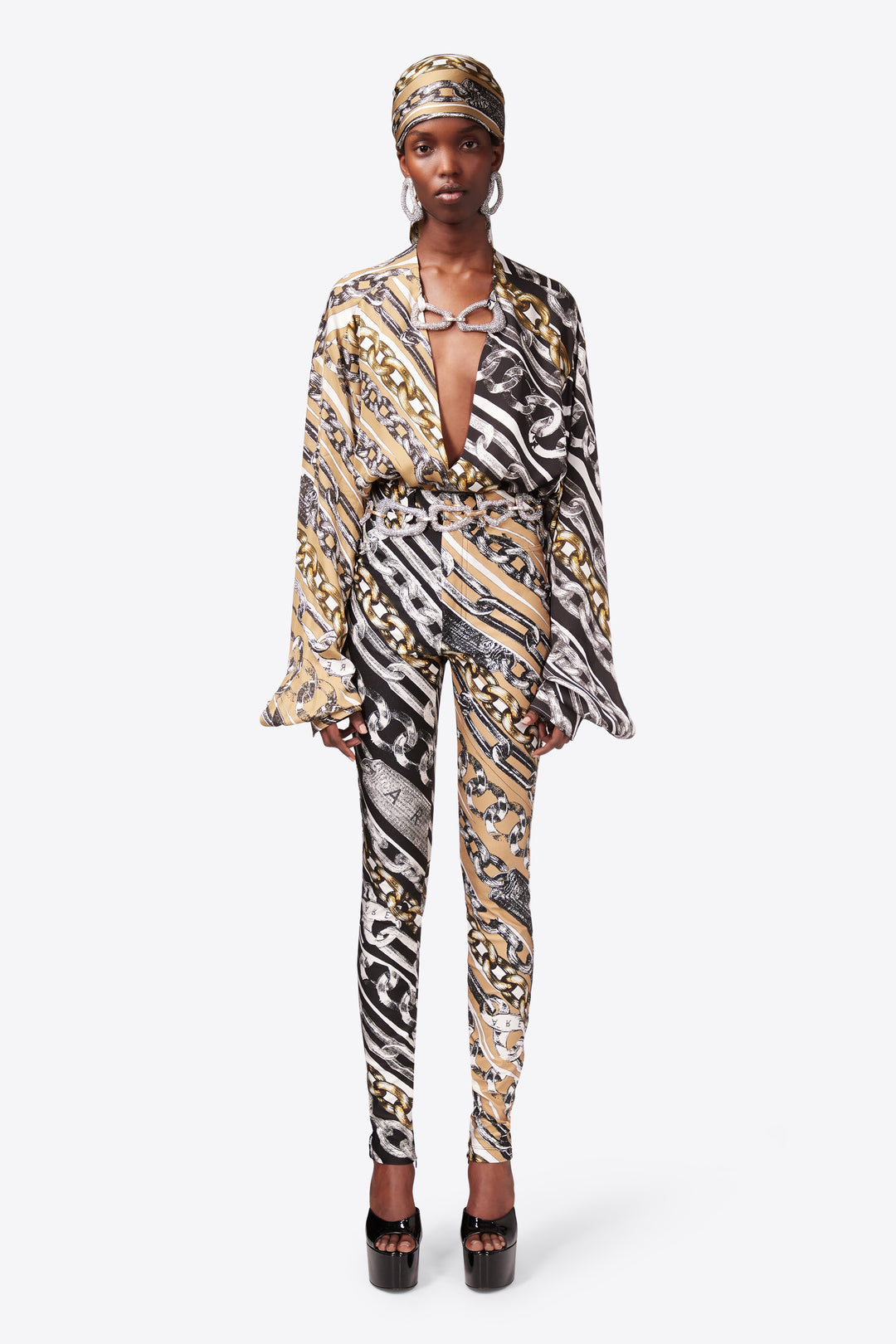 CHAIN PRINTED CRYSTAL LINK BLOUSE