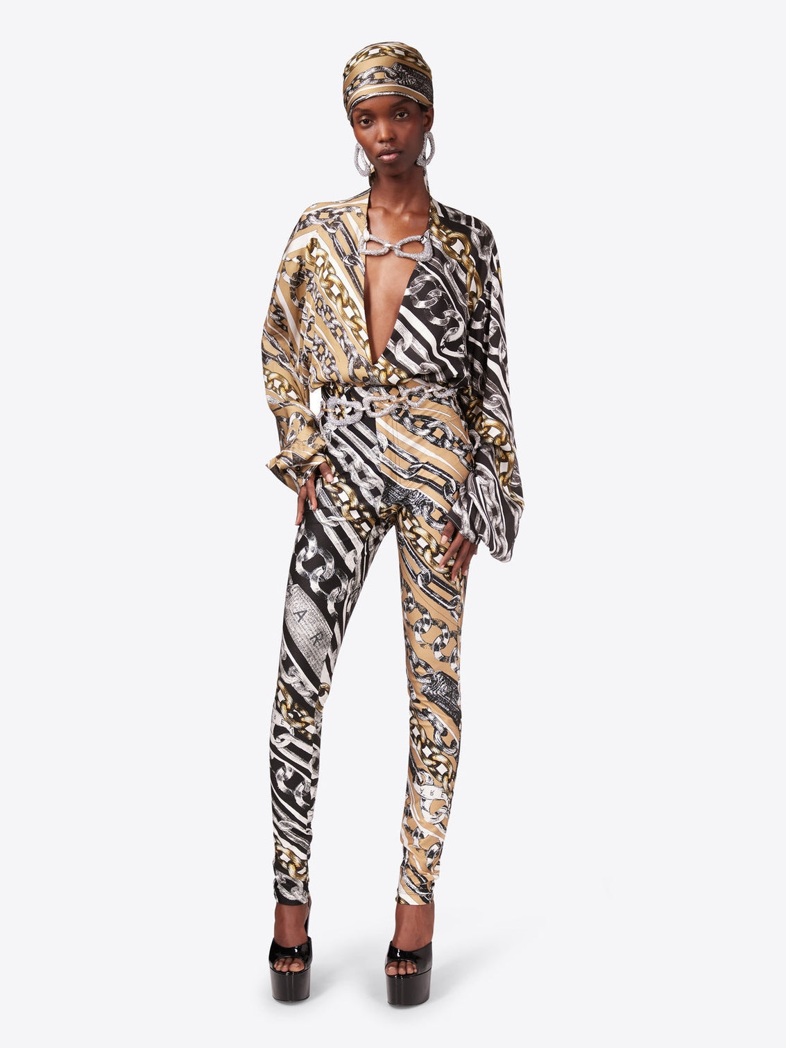 Chain printed crystal link blouse