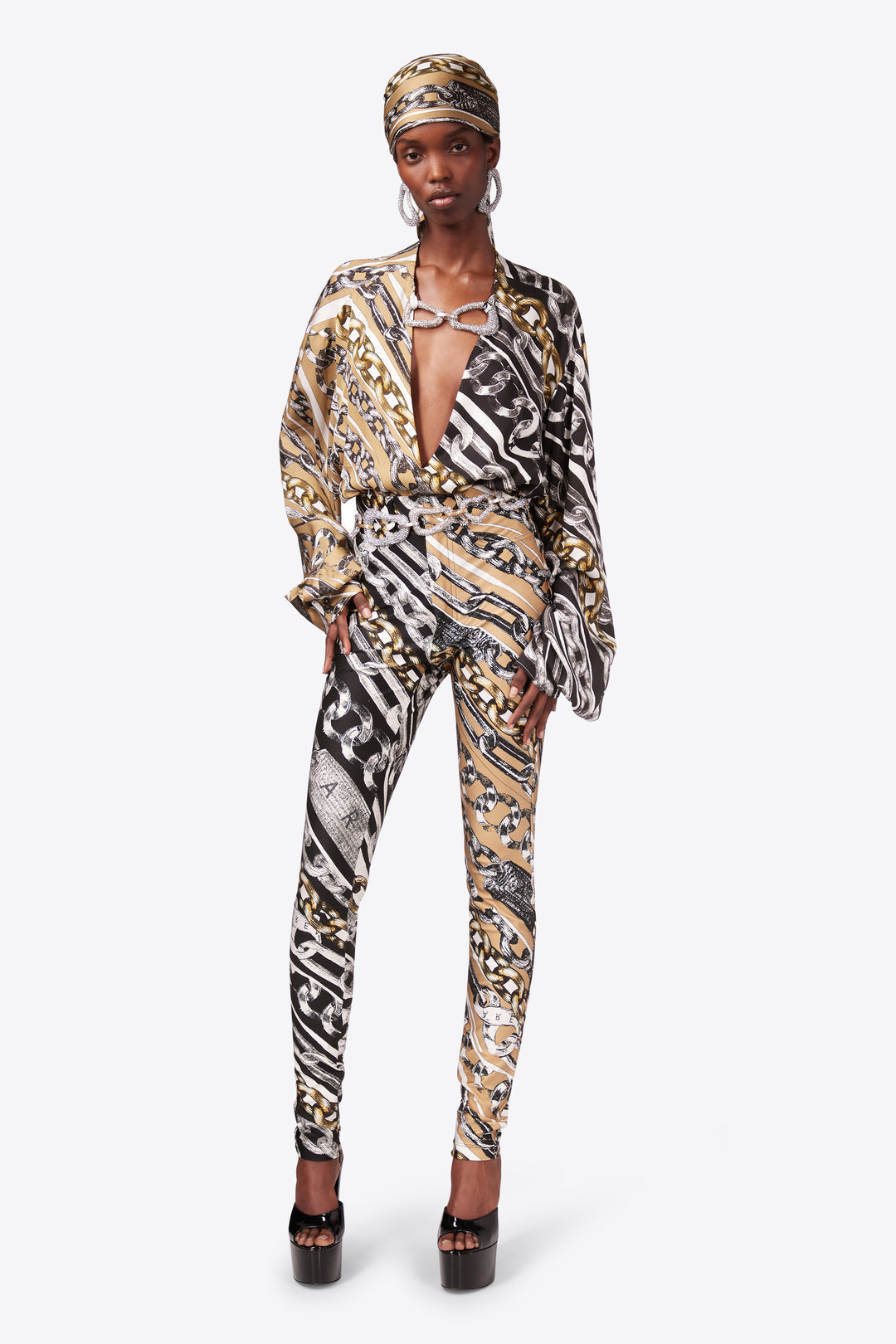 CHAIN PRINTED CRYSTAL LINK BLOUSE