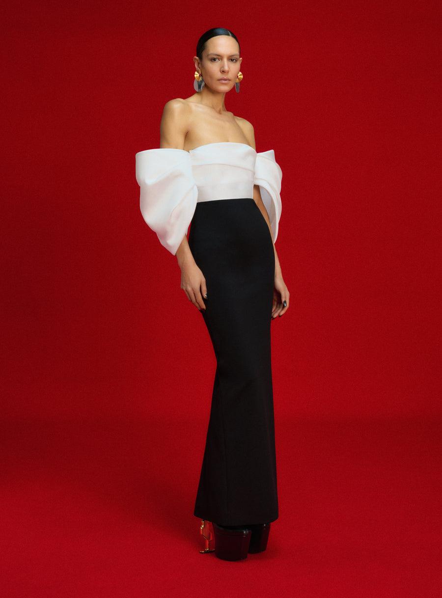 The Arla Maxi Dress in Cream and Black