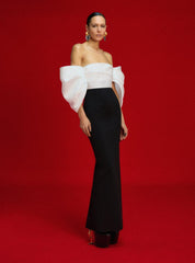 The Arla Maxi Dress in Cream and Black