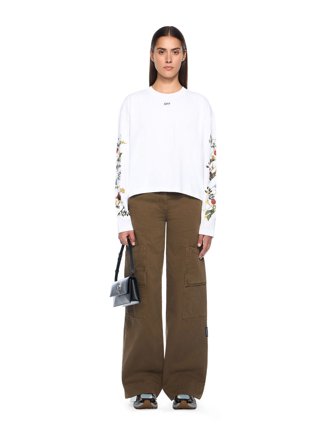 Embroidered flowers arrow long sleeve t-shirt
