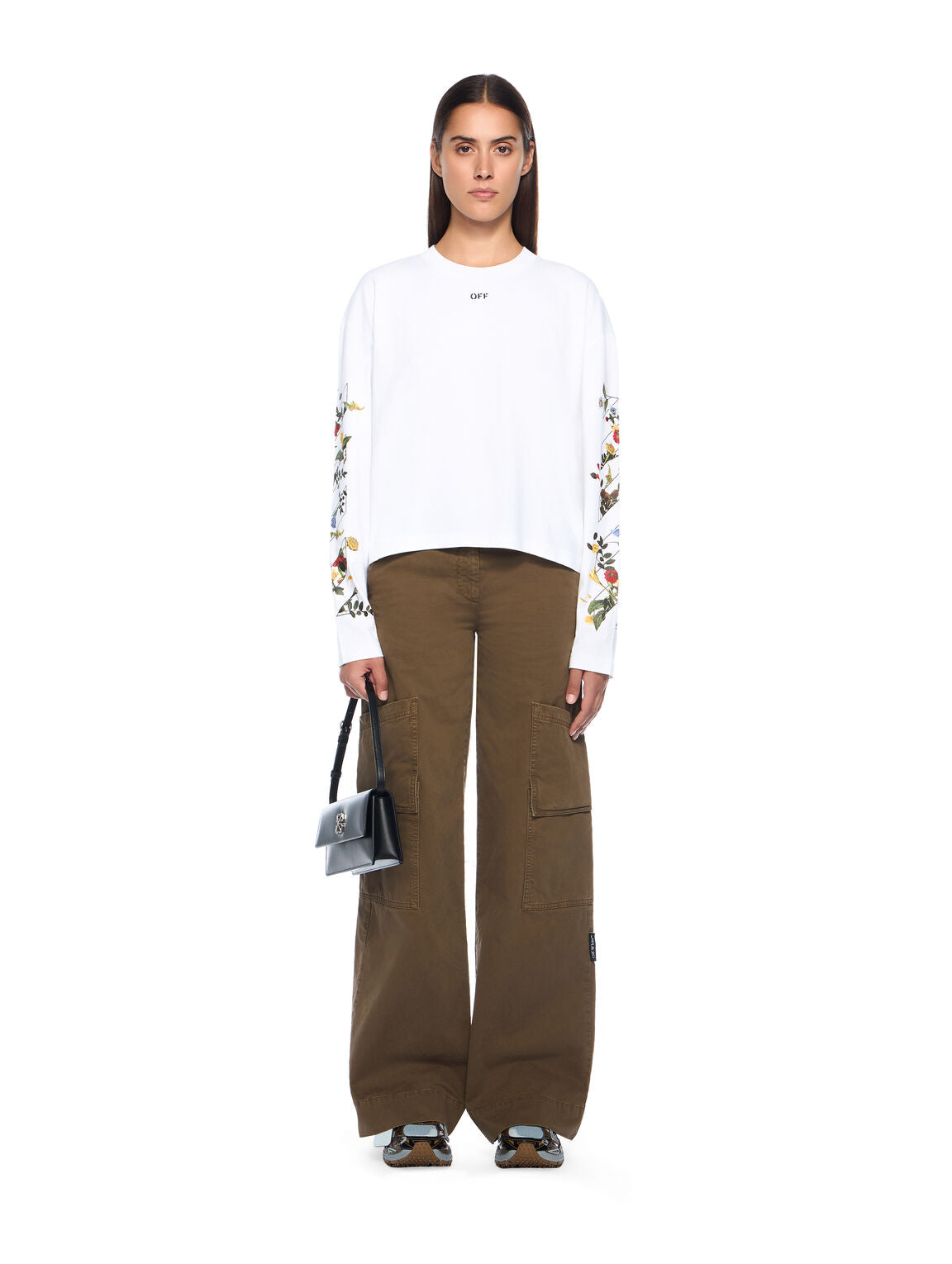 Embroidered Flowers Arrow Long Sleeve T-Shirt