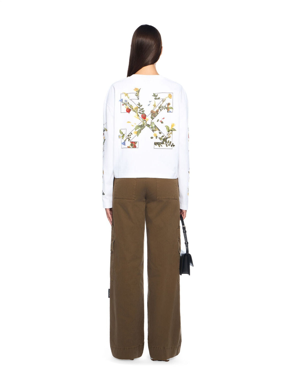 Embroidered flowers arrow long sleeve t-shirt