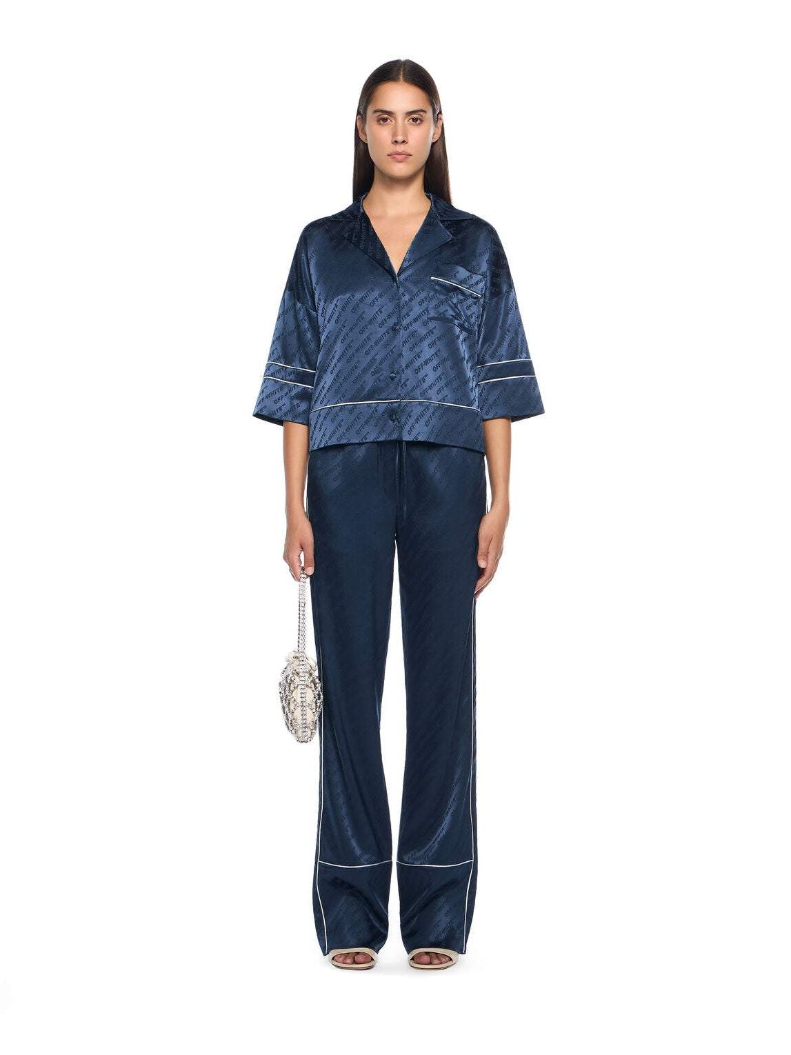 Jacquard satin pajama shirt