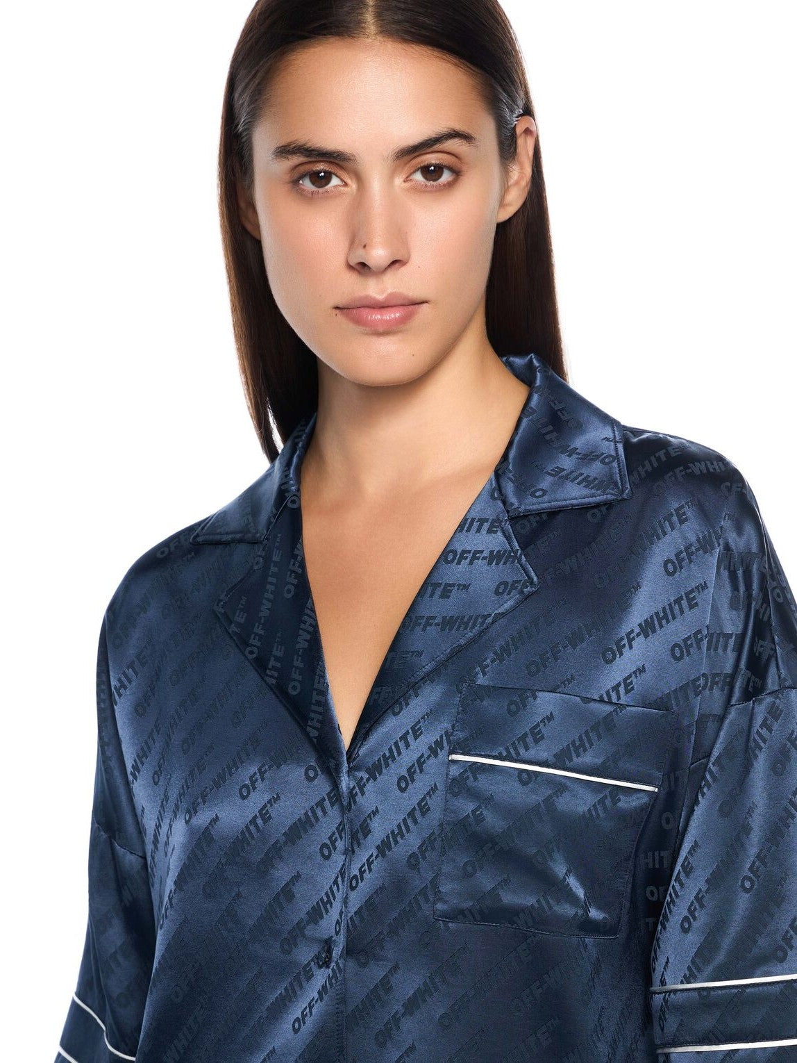 Jacquard satin pajama shirt