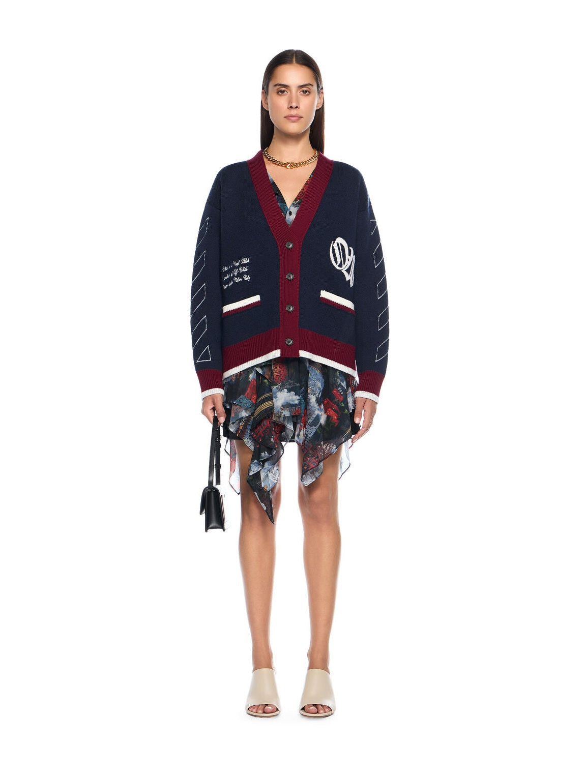 Jacquard knit varsity cardigan