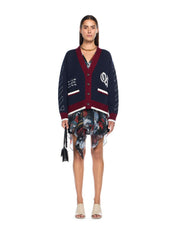 Jacquard knit varsity cardigan