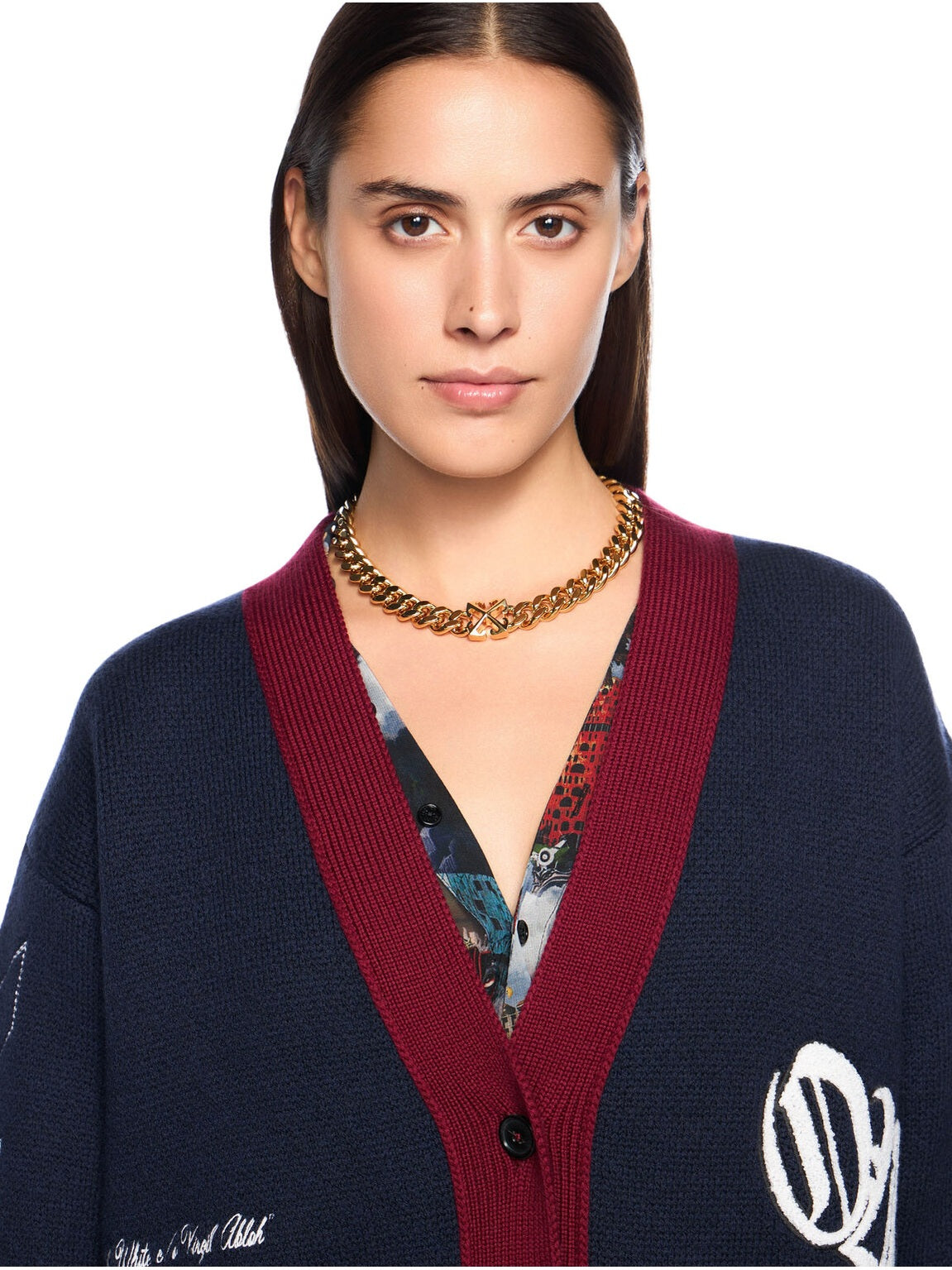 Jacquard knit varsity cardigan