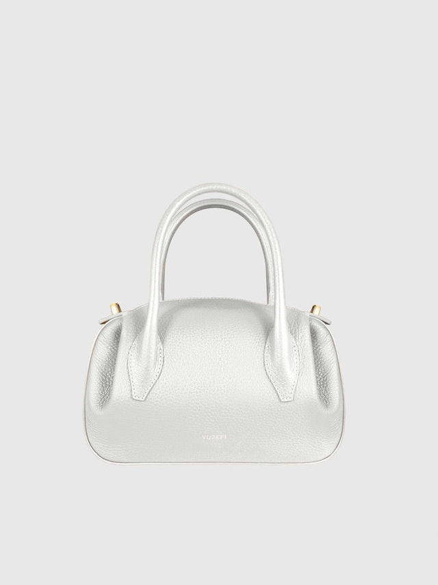 Oyster mini duffle pebble grain leather bianco