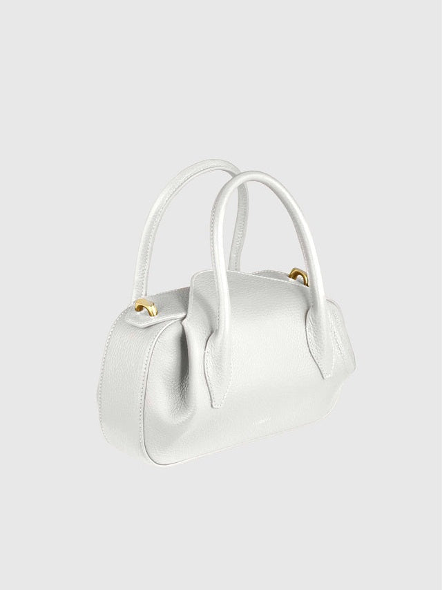 Oyster mini duffle pebble grain leather bianco