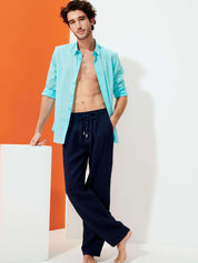 Men linen pants solid