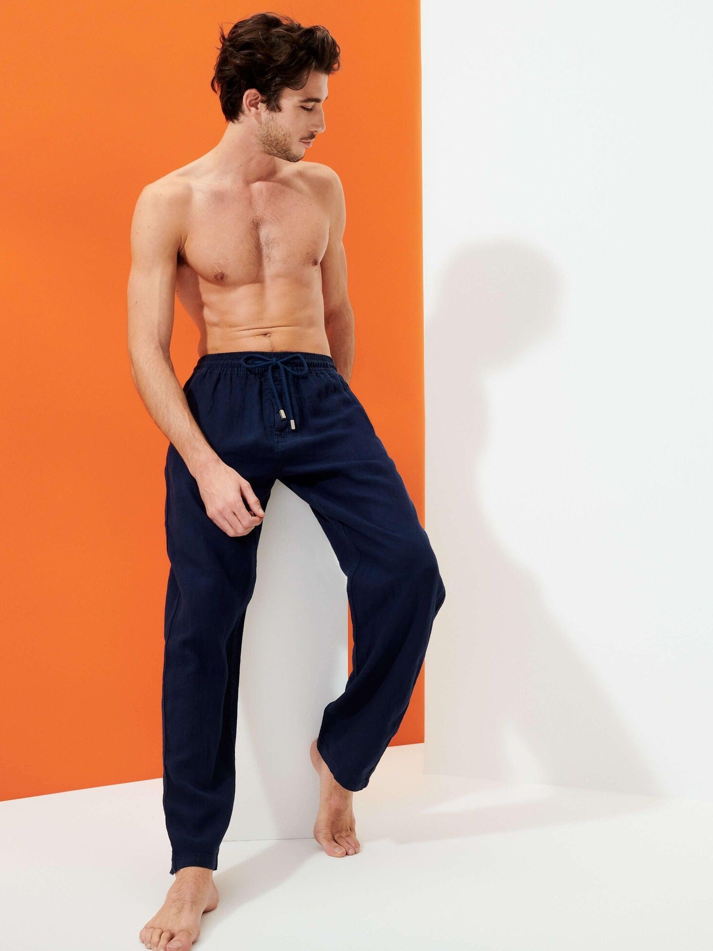 Men linen pants solid