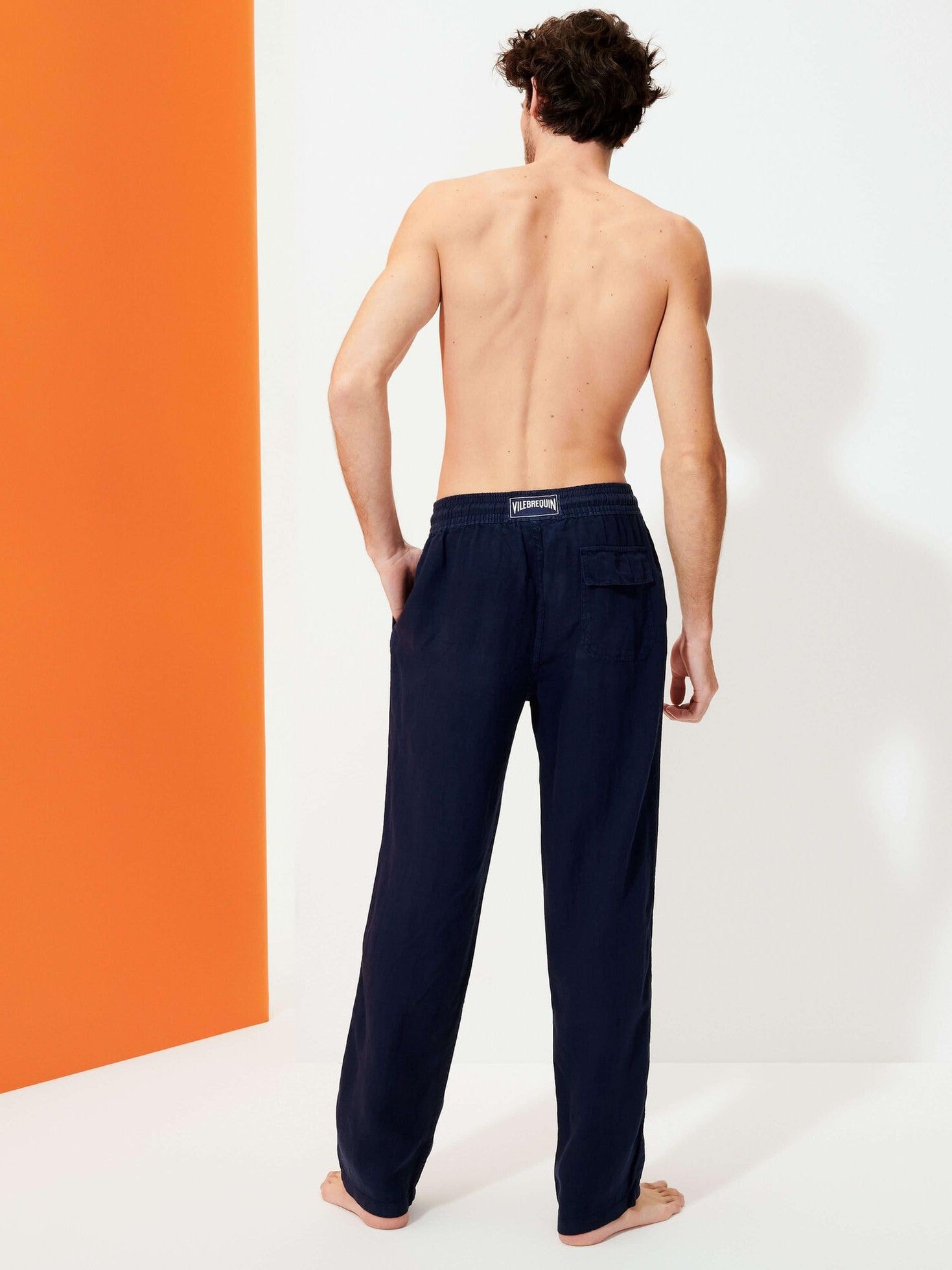 Men linen pants solid