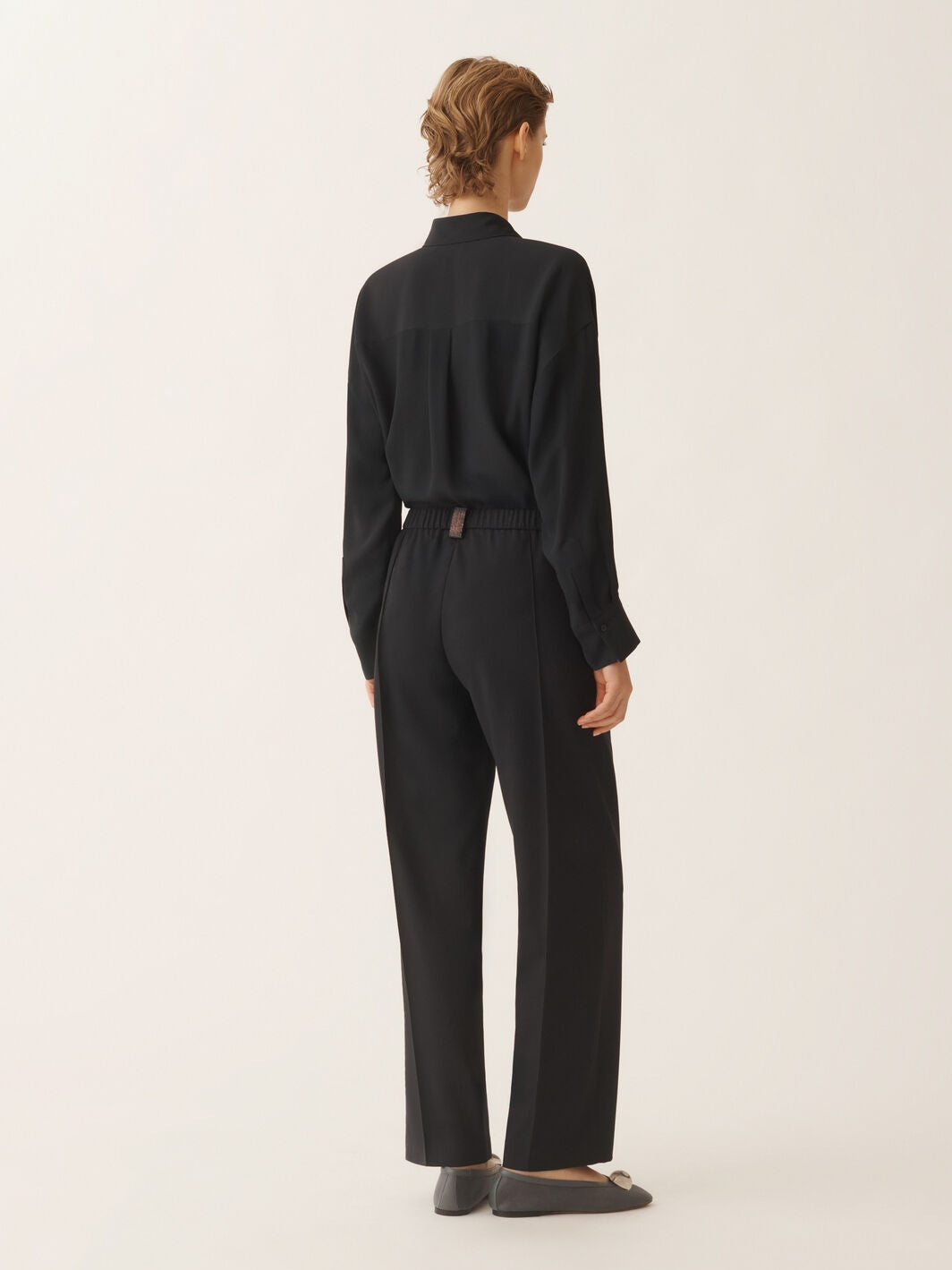 Bistretch wool jogging trousers with filo diamante