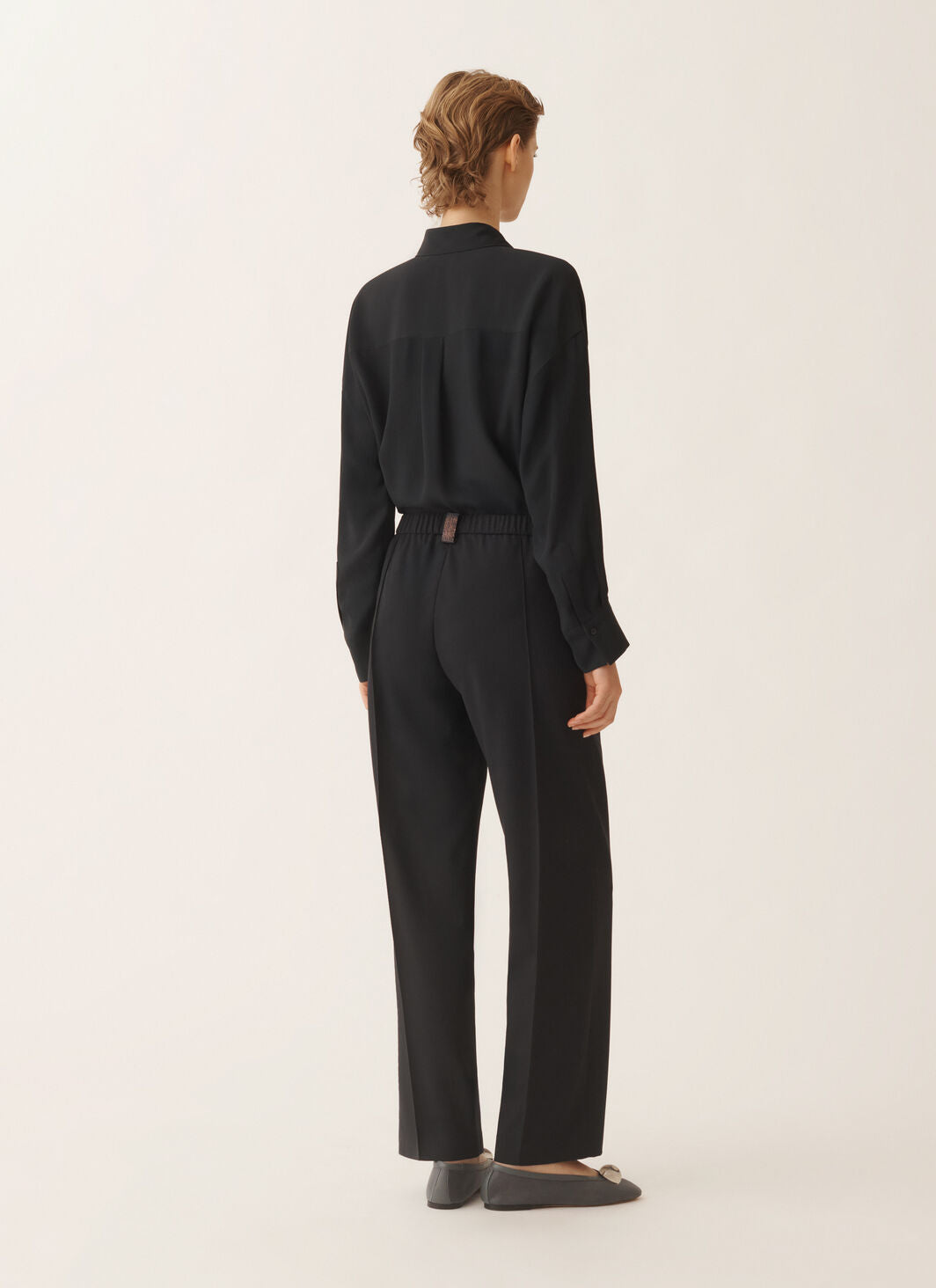 Bistretch wool jogging trousers with filo diamante