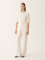 White cotton and linen pants with sequins
