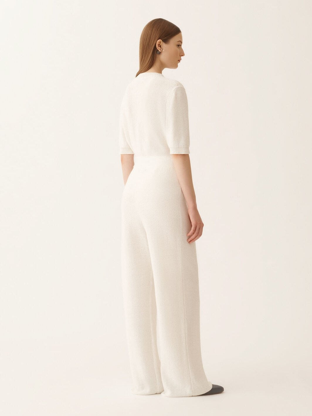 White cotton and linen pants with sequins